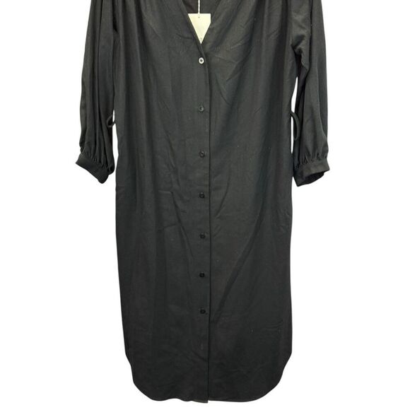 NWT Ozma Mal Pais Black Shirt Dress XS 100% Silk Noil Midi Minimalistic - Picture 8 of 13